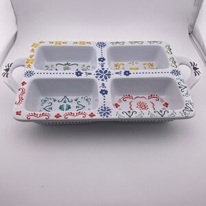 Nordic Ware Ceramic Divided 4 Mini Loaf Pan Floral Scandinavian Baking